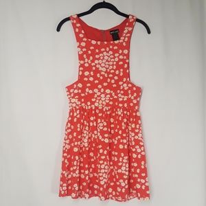 WET SEAL Coral Orange White Yellow Floral Open Side Sleeveless Fit Flare Dress S
